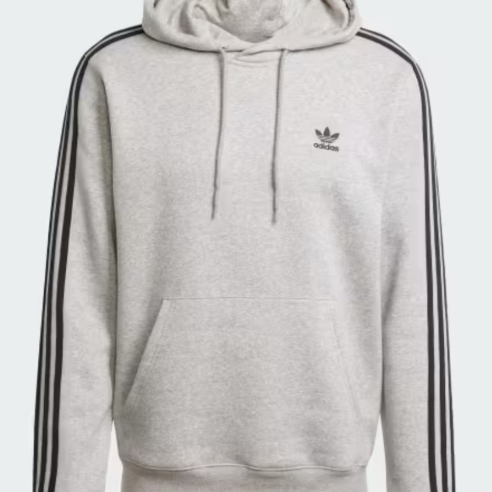 Adidas 3 Stripe Fleece Pullover Medium Heather Gray Hoodie Mens Size Small